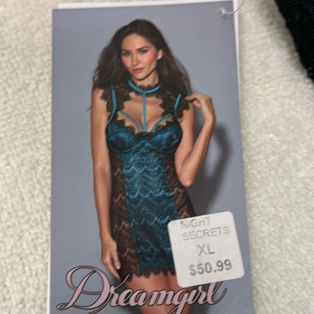 Dreamgirl Eyelash Lace Collared Blue & Black Chemise Size XL - Picture 14 of 16